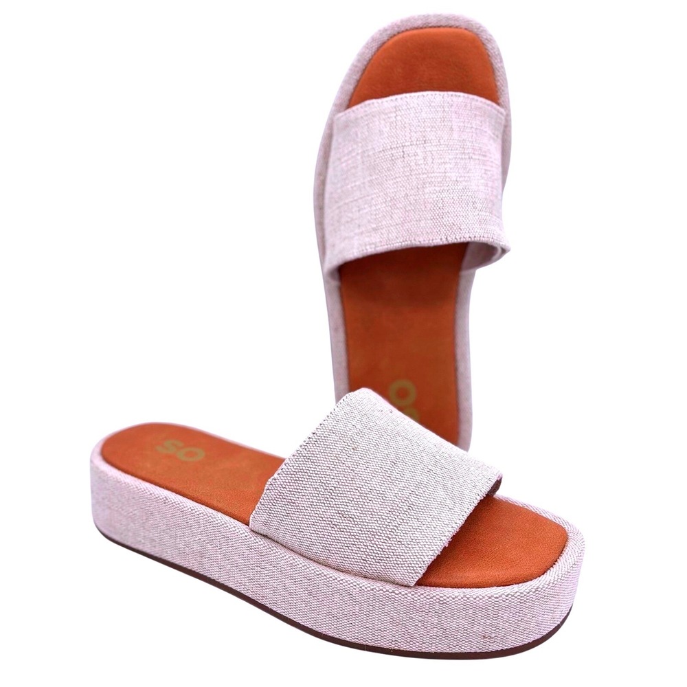 SO Women's Slides Sandals Platform Espadrille Style Beige Size 6.5 New In Box